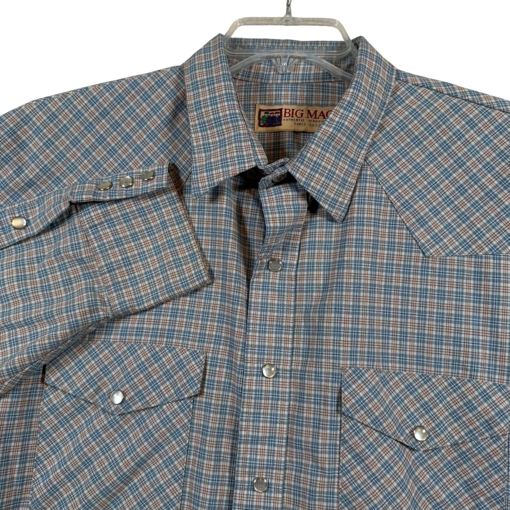 VTG Big Mac Pearl Snap Shirt XL Tall Plaid Long Sleeve Made in USA